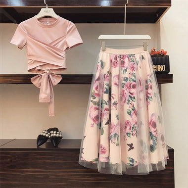 Garden Wrap Around Top and Floral Skirt Set